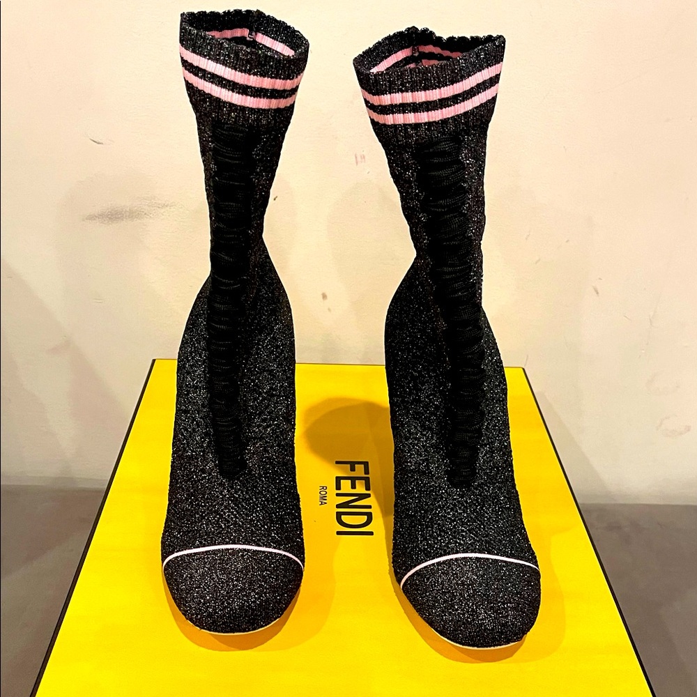 Fendi Metallic stretch-knit sock Boot